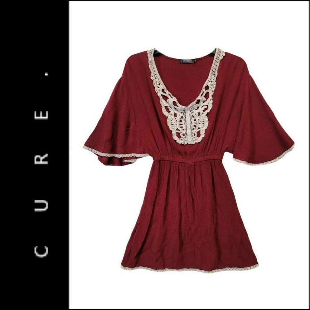 Cure. Woman Elastic Waist Kaftan Dress Maroon Sz M